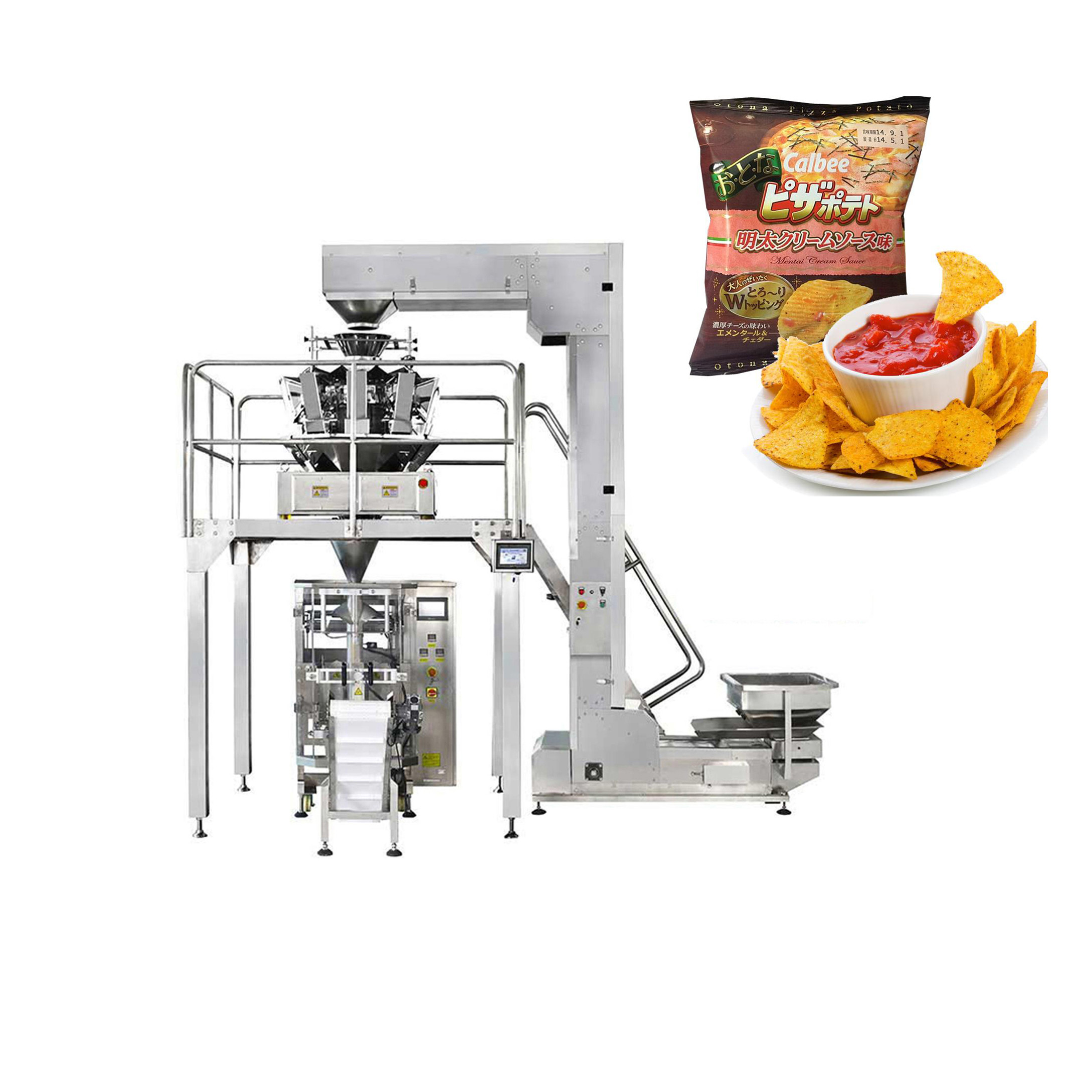 VFFS Collar Type 14heads Puffed Food Packing Machine Weighing 100g